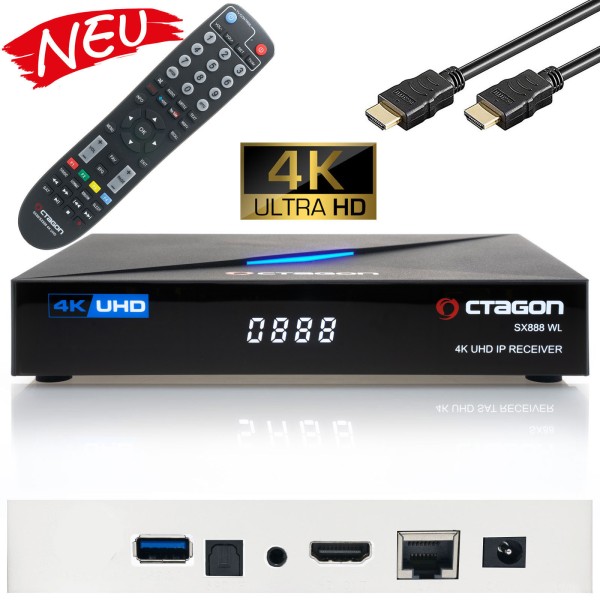 Octagon SX888 V2 WL 4K Ultra HD IP HDMI USB H.265 Stalker IPTV Receiver Schwarz